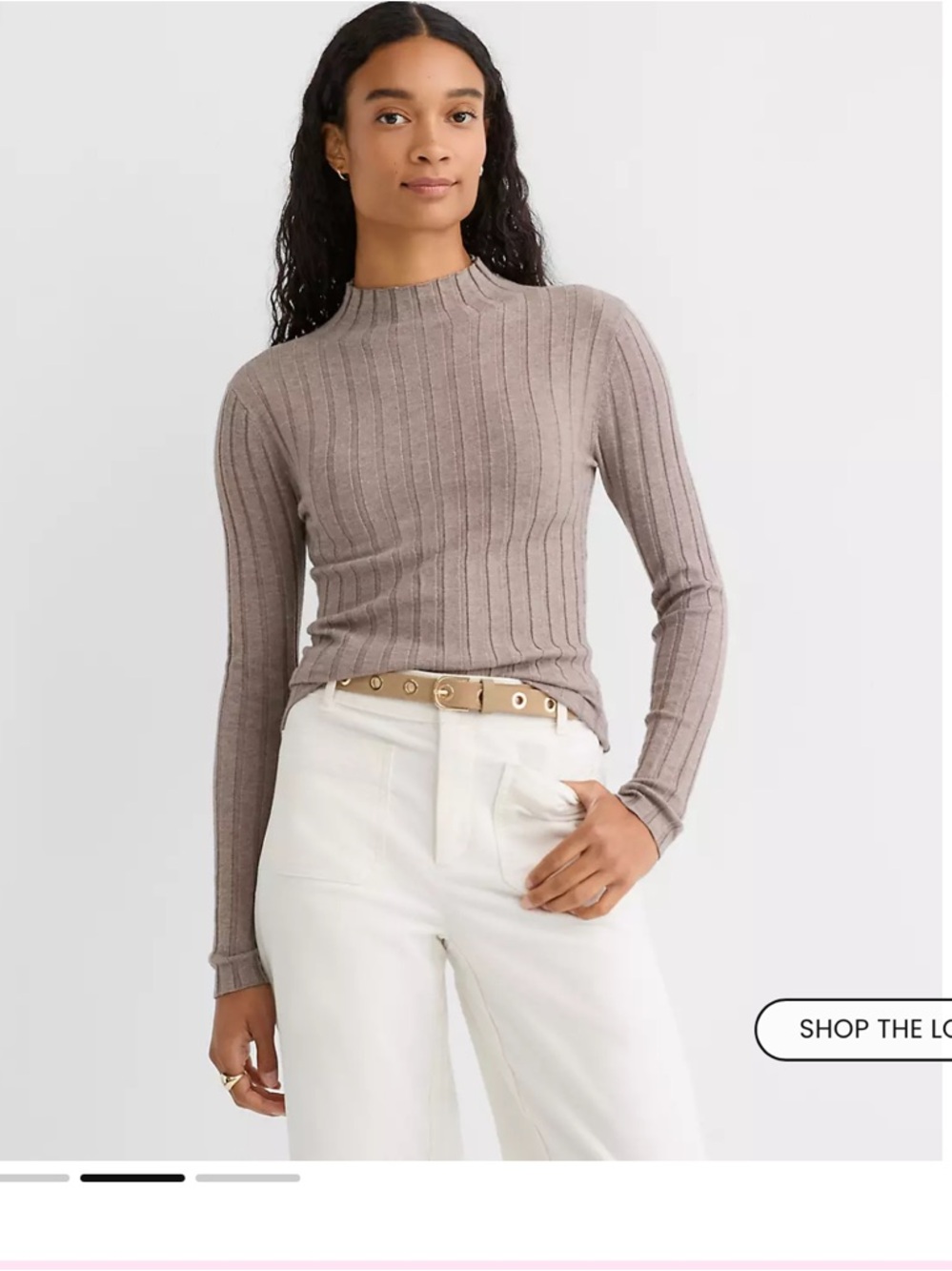 LOFT Heathered Ribbed Mock Neck Sweater, L, Cedar Melange